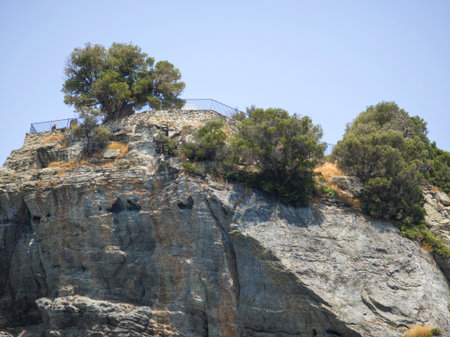 Amazing Panorama of Coastline of Skopelos near Agios Ioannis church, Sporades, Thessaly, Greeceの写真素材
