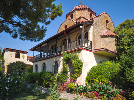 Panorama of Holy Monastery of Hosios Ephrem the Syrian near town of Katerini, Central Macedonia,...