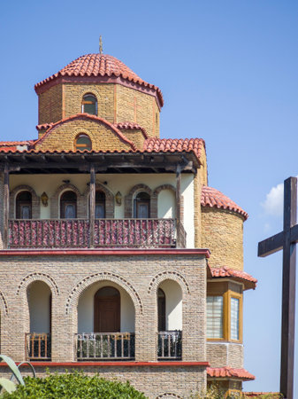 Panorama of Holy Monastery of Hosios Ephrem the Syrian near town of Katerini, Central Macedonia,...