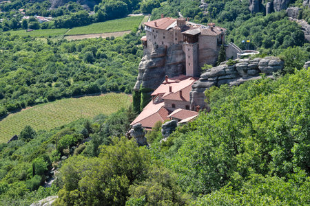Spring Panoramic view of Meteora Monasteries, Thessaly, Greece