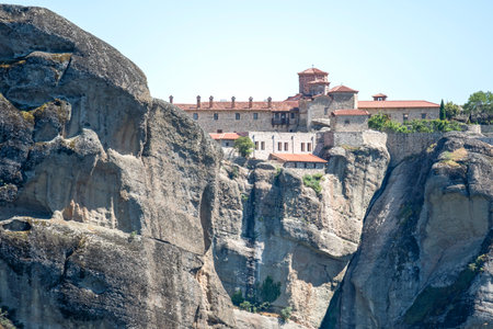 Spring Panoramic view of Meteora Monasteries, Thessaly, Greeceの写真素材