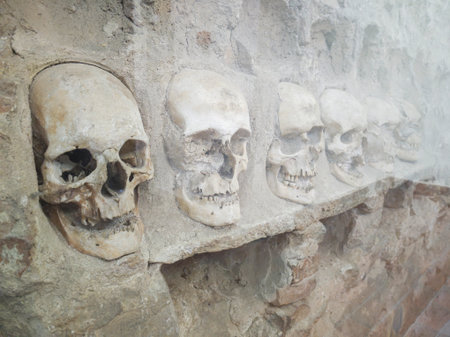 The Skull Tower (Cele Kula) - built from the 952 skulls of dead Serbian warriors after Uprising in 1809 in City of Nis, Serbiaの写真素材