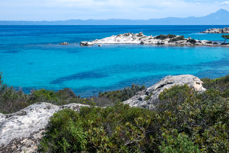 Amazing view of Sithonia coastline near Karydi Beach, Chalkidiki, Central Macedonia, Greeceの写真素材