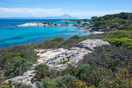Amazing view of Sithonia coastline near Karydi Beach, Chalkidiki, Central Macedonia, Greeceの写真素材