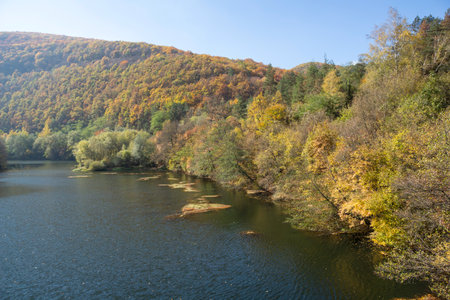 Amazing Autumn landscape of Pasarel reservoir, Sofia city Region, Bulgariaの写真素材