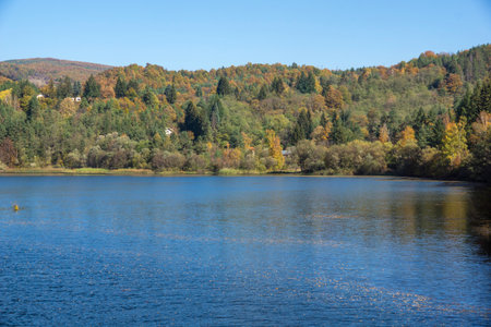 Amazing Autumn landscape of Pasarel reservoir, Sofia city Region, Bulgariaの写真素材