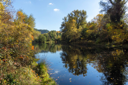 Autumn Landscape of Iskar River, passing near Lake Pancharevo, Sofia city Region, Bulgaria