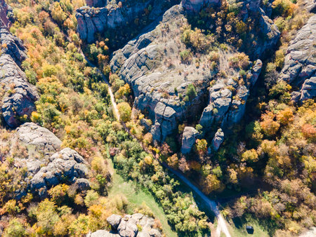 Amazing Autumn Aerial view of Belogradchik Rocks, Vidin Region, Bulgaria