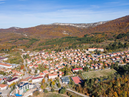 Amazing Autumn Aerial view of Belogradchik Rocks, Vidin Region, Bulgariaの写真素材