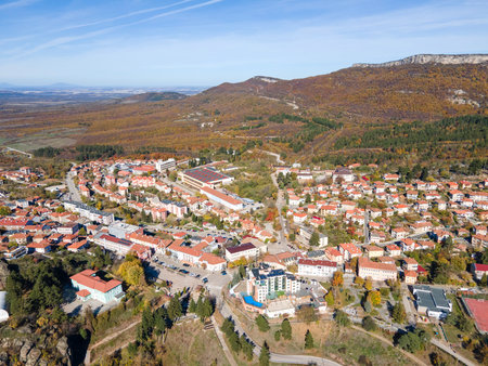 Amazing Autumn Aerial view of Belogradchik Rocks, Vidin Region, Bulgariaの写真素材