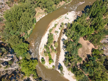 Amazing Aerial view of Struma River passing through the Kresna Gorge, Bulgariaの写真素材