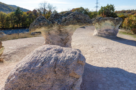 Landscape with Rock formation The Stone Mushrooms near Beli plast village, Kardzhali Region,...