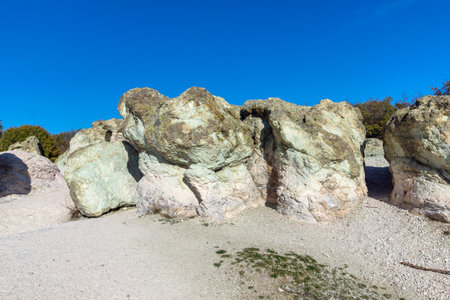 Landscape with Rock formation The Stone Mushrooms near Beli plast village, Kardzhali Region, Bulgariaの写真素材