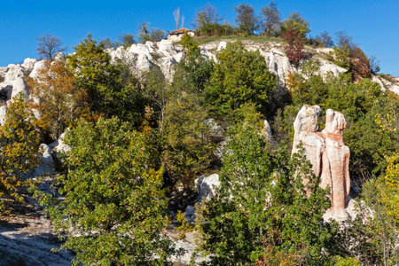 Autumn view of Rock Formation The Stone Wedding near town of Kardzhali, Bulgariaの写真素材