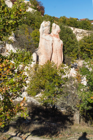 Autumn view of Rock Formation The Stone Wedding near town of Kardzhali, Bulgariaの写真素材