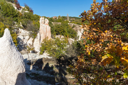 Autumn view of Rock Formation The Stone Wedding near town of Kardzhali, Bulgariaの写真素材