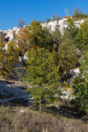 Autumn view of Rock Formation The Stone Wedding near town of Kardzhali, Bulgariaの写真素材