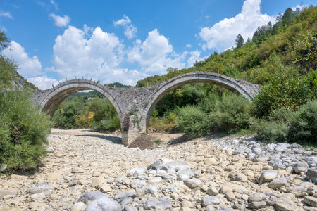 Amazing  view of Medieval Plakidas (Kalogeriko) Bridge at Pindus Mountains, Zagori, Epirus, Greeceの写真素材