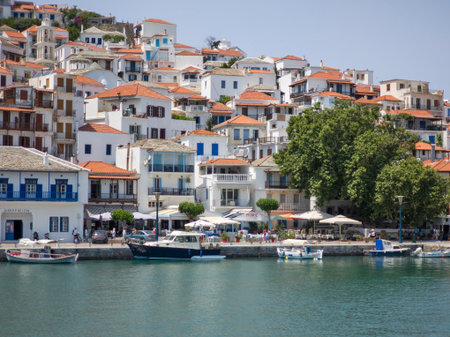 SKOPELOS, GREECE - JUNE 6, 2025: Amazing Panorama of Skopelos town, Sporades, Thessaly, Greeceの写真素材