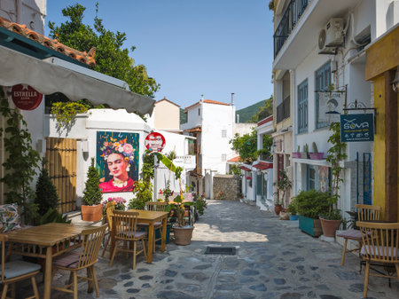SKOPELOS, GREECE - JUNE 6, 2025: Amazing Panorama of Skopelos town, Sporades, Thessaly, Greeceの写真素材