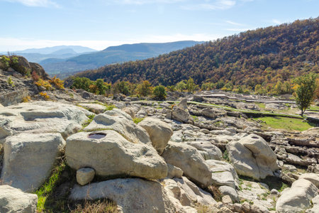 Autumn view of Ruins of Ancient thracian city of Perperikon, Kardzhali Region, Bulgariaの写真素材