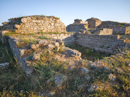Black sea coastline and Ancient ruins at Kaliakra cape, Dobrich Region, Bulgariaの写真素材