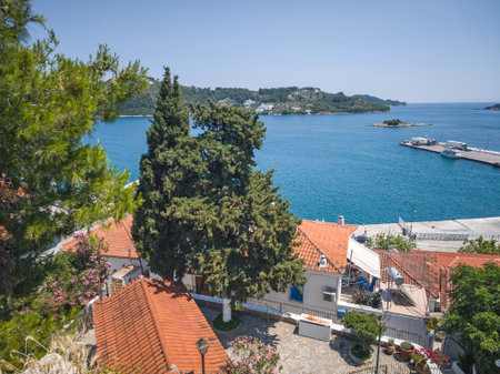 Amazing Panorama of The town of Skiathos, Sporades, Thessaly, Greeceの写真素材