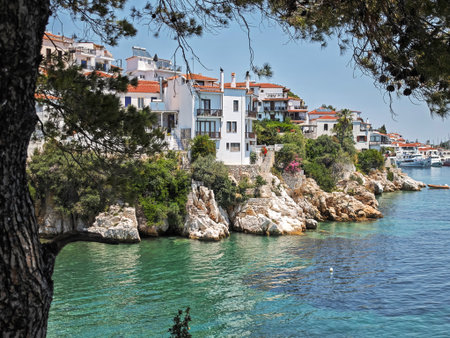 Amazing Panorama of The town of Skiathos, Sporades, Thessaly, Greeceの写真素材