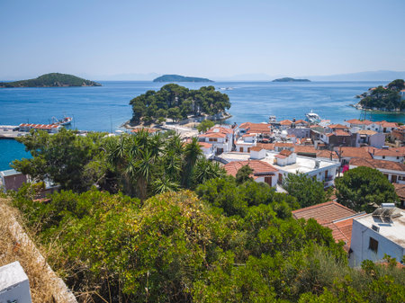 Amazing Panorama of The town of Skiathos, Sporades, Thessaly, Greeceの写真素材