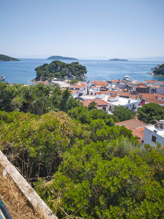 Amazing Panorama of The town of Skiathos, Sporades, Thessaly, Greeceの写真素材