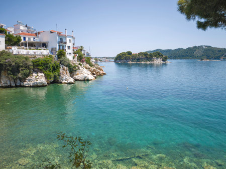 Amazing Panorama of The town of Skiathos, Sporades, Thessaly, Greeceの写真素材
