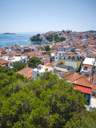 Amazing Panorama of The town of Skiathos, Sporades, Thessaly, Greeceの写真素材