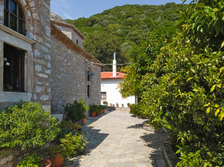 Evangelistria Monastery The Annunciation to the Virgin Mary at Skiathos island, Sporades, Thessaly,...