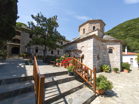 Evangelistria Monastery The Annunciation to the Virgin Mary at Skiathos island, Sporades, Thessaly,...