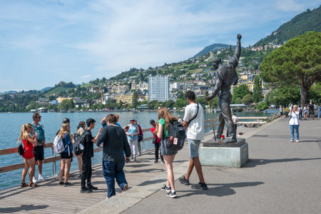 MONTREUX, SWITZERLAND - JUNE 19, 2023: Summer Panorama of town of Montreux, Canton of Vaud, Switzerlandのeditorial素材