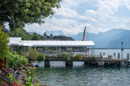 MONTREUX, SWITZERLAND - JUNE 19, 2023: Summer Panorama of town of Montreux, Canton of Vaud, Switzerlandのeditorial素材