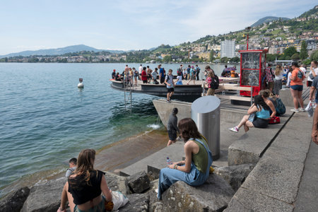 MONTREUX, SWITZERLAND - JUNE 19, 2023: Summer Panorama of town of Montreux, Canton of Vaud, Switzerlandのeditorial素材