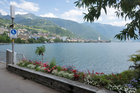 MONTREUX, SWITZERLAND - JUNE 19, 2023: Summer Panorama of town of Montreux, Canton of Vaud, Switzerlandのeditorial素材