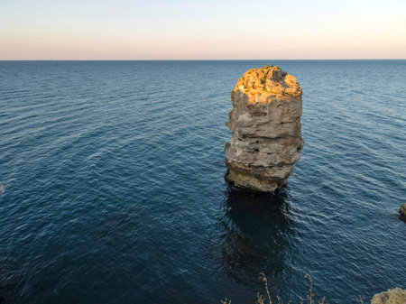 Sunset view of Black sea coast near Tyulenovo village, Dobrich Region, Bulgaria