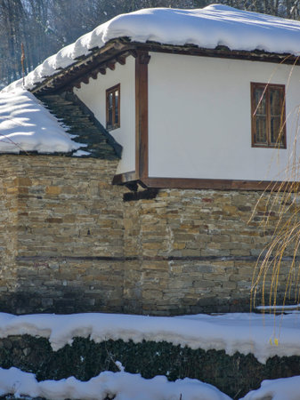 ETAR, GABROVO, BULGARIA - JANUARY 2, 2025: Winter view of Ethnographic village Etar (Etara) near town of Gabrovo, Bulgariaのeditorial素材