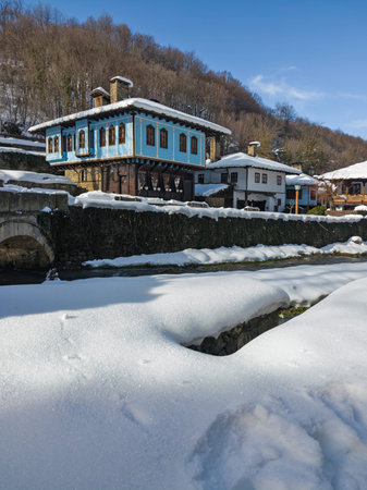 ETAR, GABROVO, BULGARIA - JANUARY 2, 2025: Winter view of Ethnographic village Etar (Etara) near town of Gabrovo, Bulgariaのeditorial素材