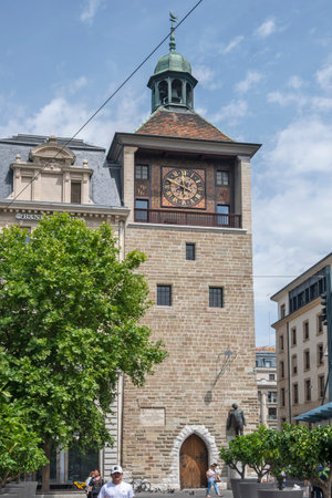 GENEVA, SWITZERLAND - JUNE 20, 2023: Amazing Panoramic view of The old town of city of Geneva,...