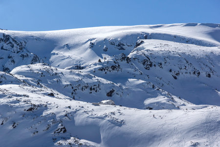 Amazing Winter Panorama of Rila Mountain near The Seven Rila Lakes, Bulgaria