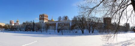 Winter panorama of Novodevichiy monastery in Moscow. Russiaの写真素材