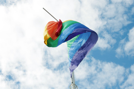 A large LGBT rainbow flag  waving in Stockholmのeditorial素材