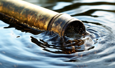 Close-up of a pipe in the water. Water pollution. AI-generatedの素材