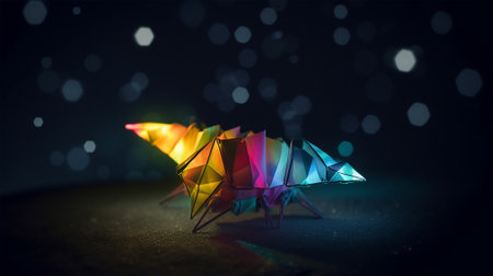 Colorful origami butterfly on a dark background. Ai generatedの素材