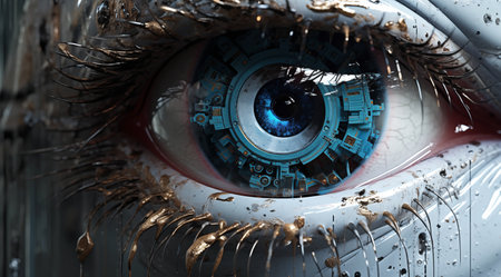 Close-up of the eye of a robot. Ai generatedの素材
