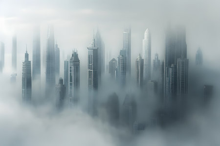 Foggy cityscape with skyscrapers.の素材