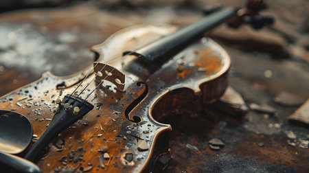 violin on a rusty metal background. selective focus. vintage toneの素材